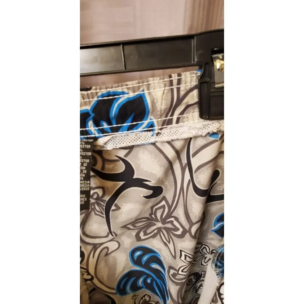 OCEAN PACIFIC Swim Trunks Men's Extra Large Gray Bathing Suit Cargo Pockets Logo